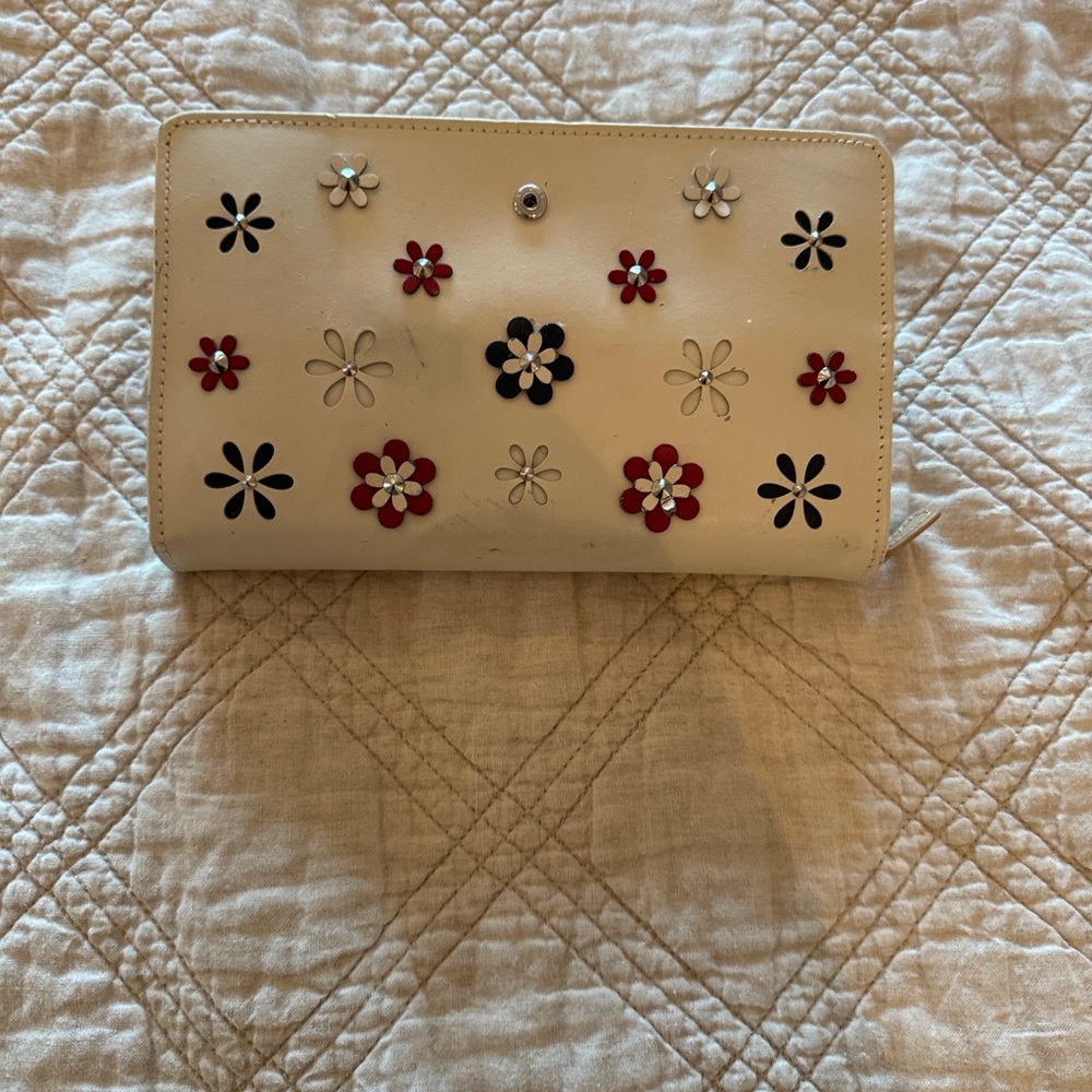 WOLF Cream Wallet with Floral Accents